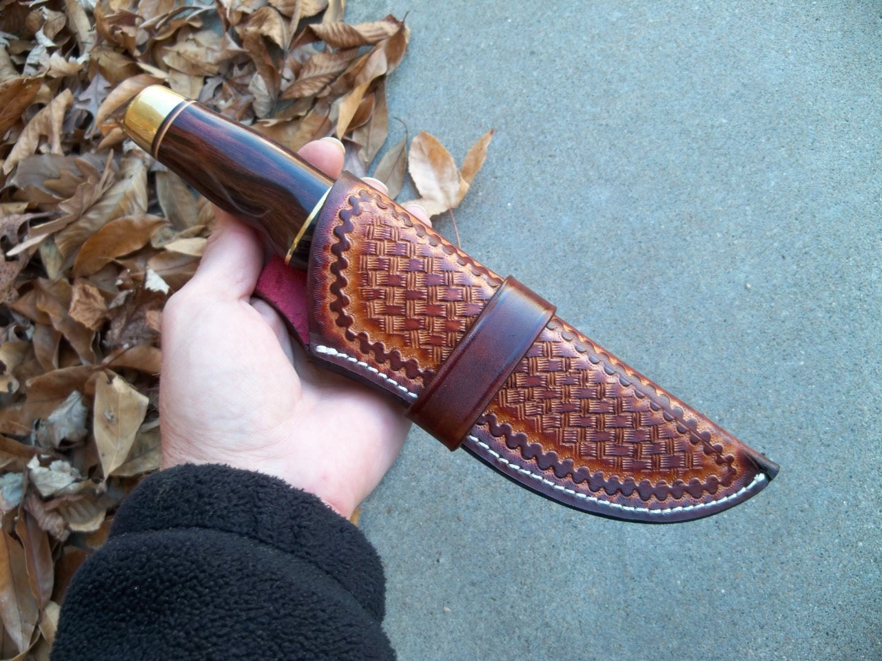 Hunting KNIFE With Leather Sheath HandMade Brass Walnut Handle Hand Tooled Leather Custom Knives