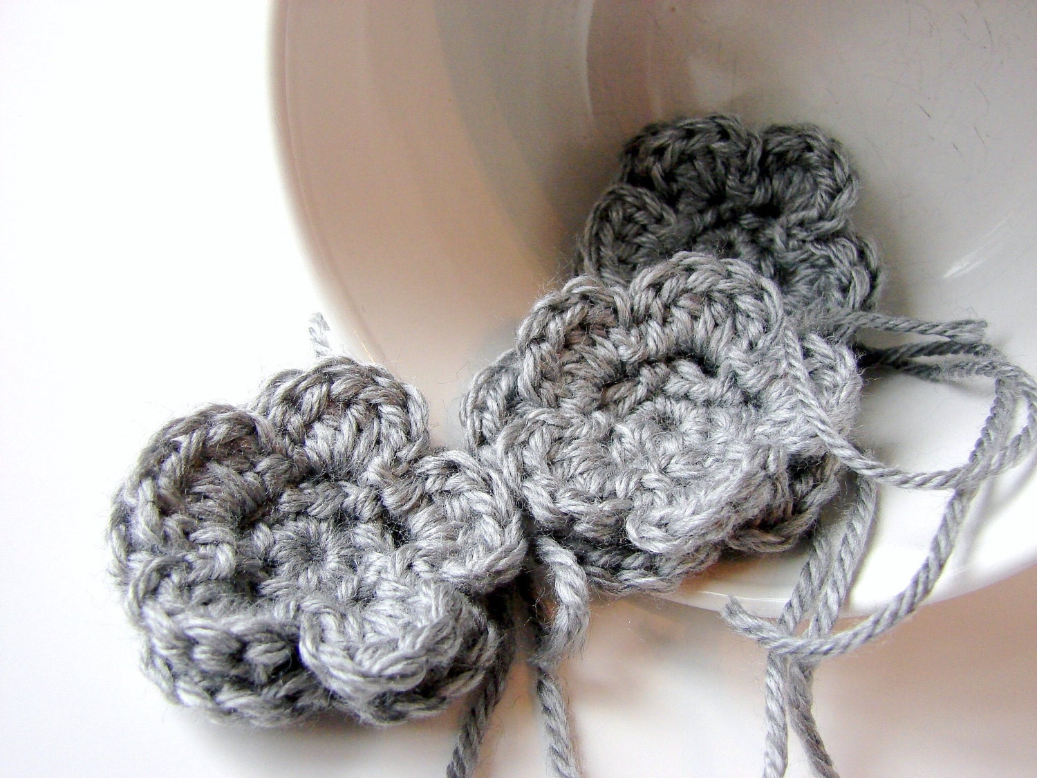 Gray Crochet Flower Appliques - Set of 3 - Embellishments Supplies Adornment Floral DIY Craft Project - MADE to ORDER