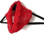 Glitter Crochet Cowl Sexy Red Circle Scarf with Silver Sparkles Infinity Light Weight, MADE TO ORDER, Limited Edition