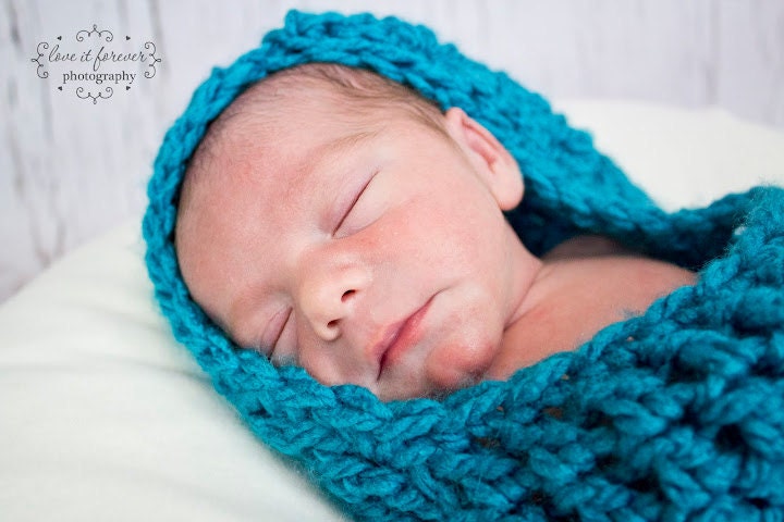 Baby Boy Newborn Hooded Cocoon Photography Props Teal Chunky Bunting Egg Pod Sack MADE TO ORDER Baby Shower Gift