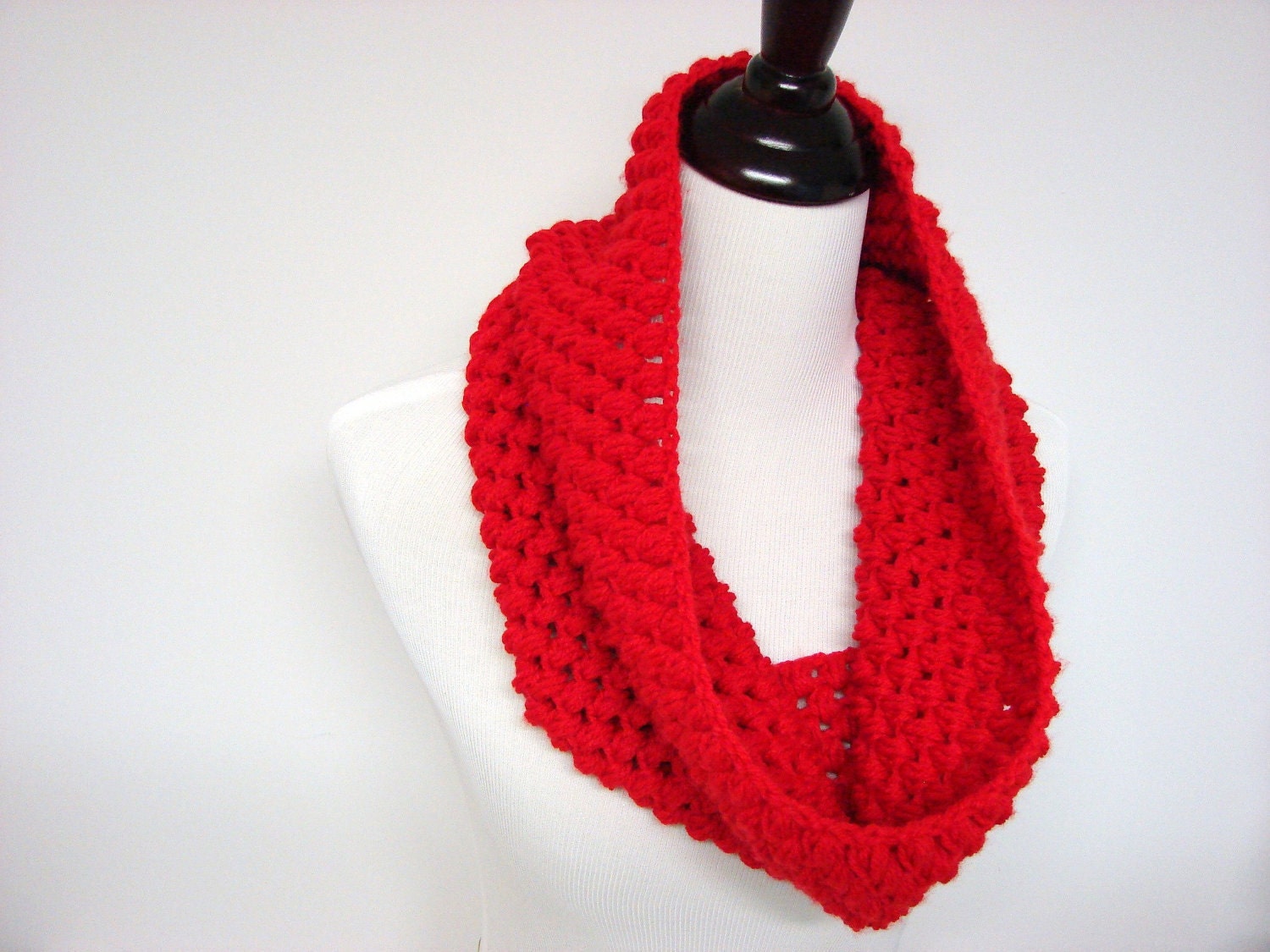 Chunky Cowl Infinity Scarf Crochet Neckwarmer Scarlet Red - MADE TO ORDER, Accessory Winter Gift