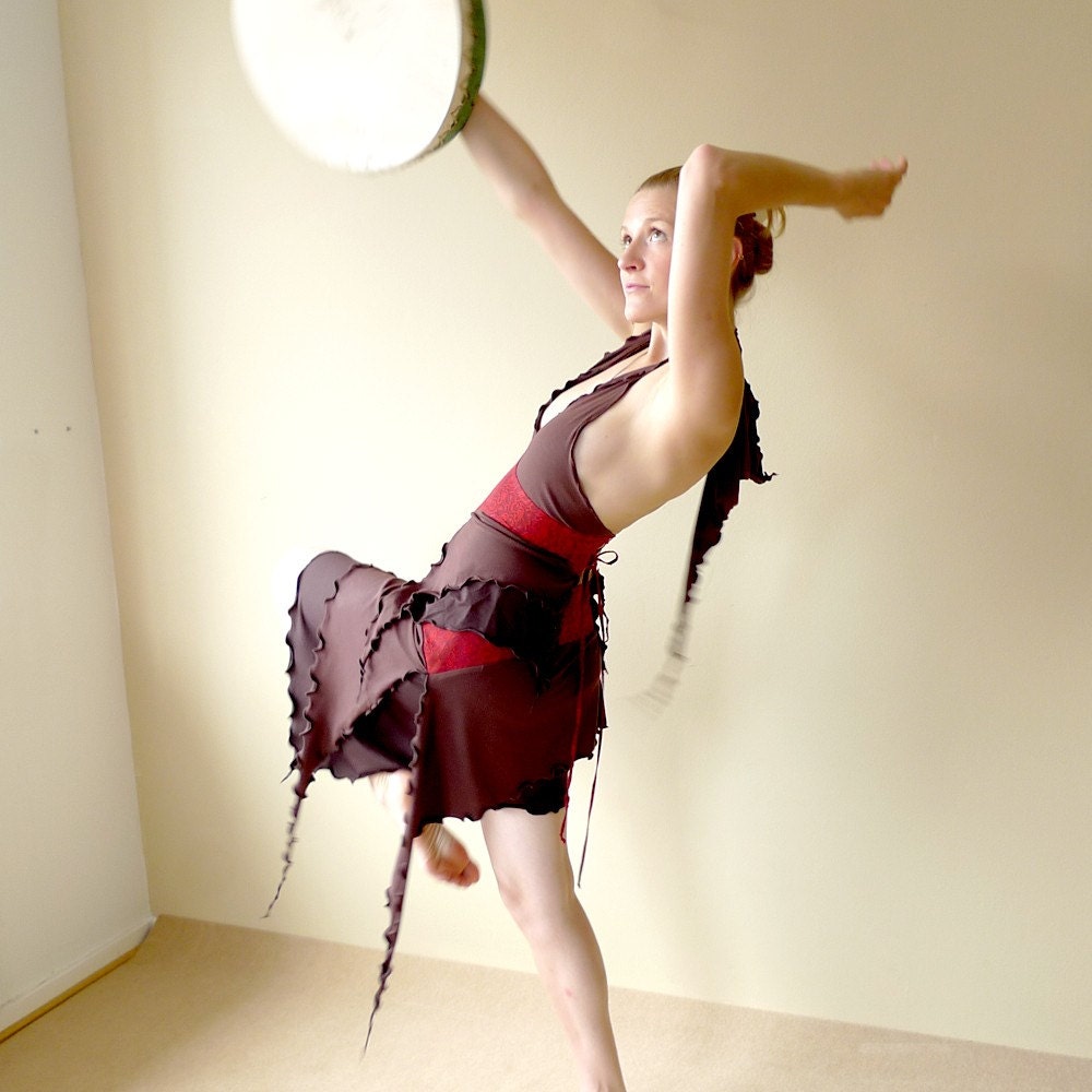 RESERVED - Enigma - short asymmetrical skirt, deep red silk and brown jersey, size M / L