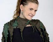 Faylinn - freestyle cut asymmetrical shawl/scarf, combination of two colors, forest green and dark olive or pick your color..