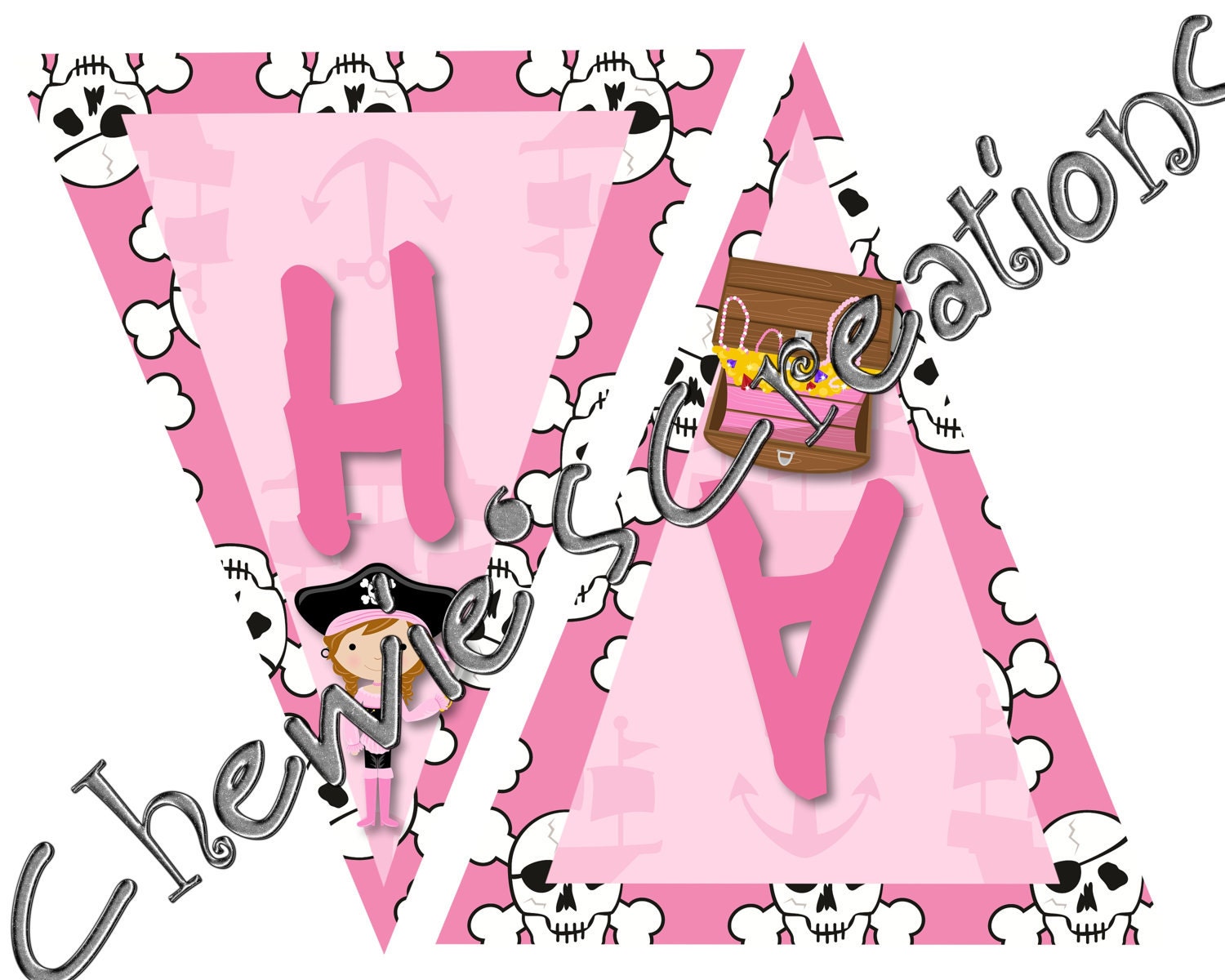 Custom Printable Girly Pirate Birthday Banner