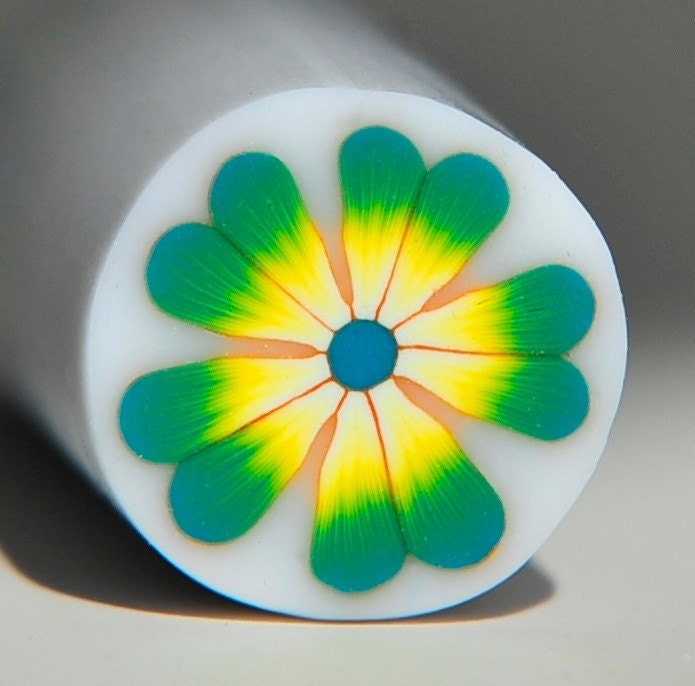 Polymer clay Turquoise and Yellow flower cane - By Roni Gur
