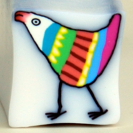 Polymer clay colorful bird cane - by Roni Gur