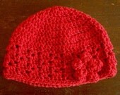 CROCHET BABY HAT Preemie Baby Red Hat with Matching Red Flower - Small Baby Cap