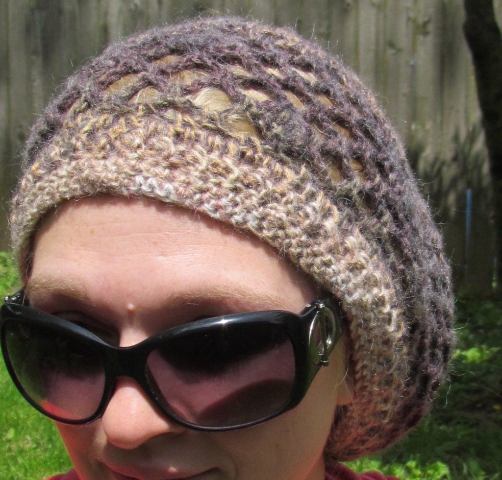 SALE Crochet Hat Slouchy Beret in Wool Blend Bohemian Look
