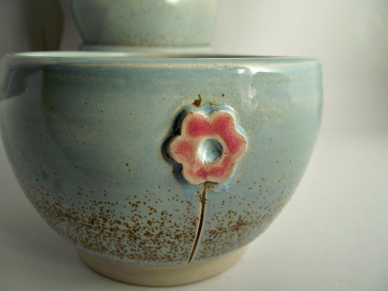Bowl Red Flower in light blue - Stoneware (grès) Bowl
