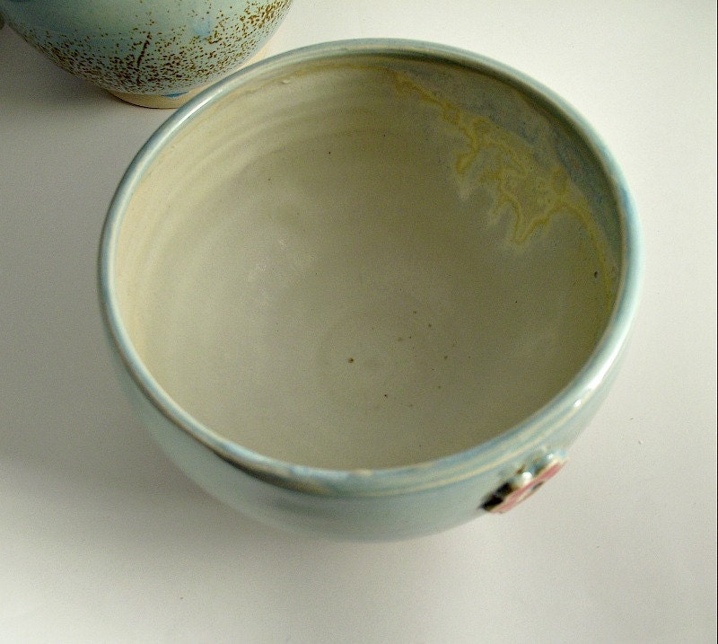 Bowl Red Flower in light blue - Stoneware (grès) Bowl