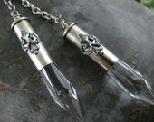 Bullet Jewelry - Long Length Lasso Style Nickel Silver 38 Special Bullets Loaded with Vintage Icicle Chandelier Crystals