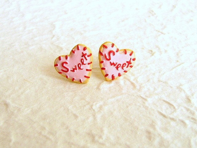 Heart  Cookie Earrings Miniature Food Jewelry Gifts Under 10