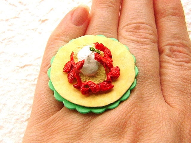 Food Ring Crepe Ice Cream Strawberry Miniature Food Jewelry