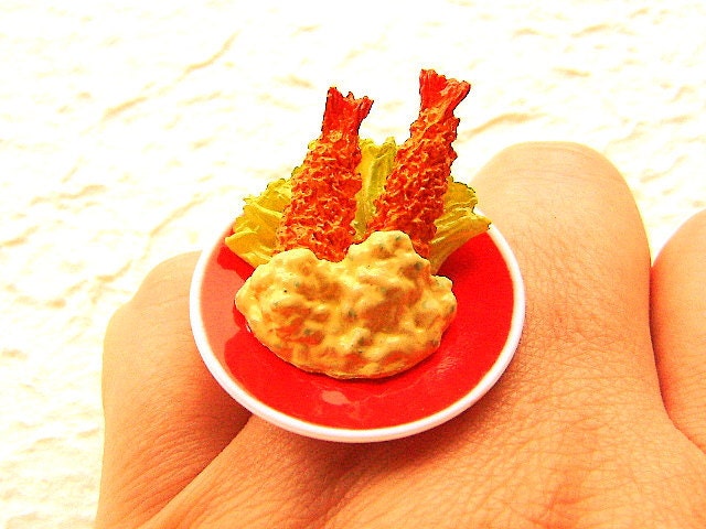 Miniature Food Ring Fried Shrimp And Tartar Sauce Food Jewelry