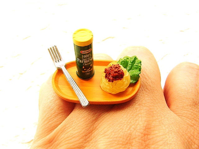 Kawaii Food Ring Pasta And Cheese Miniature Food Jewelry
