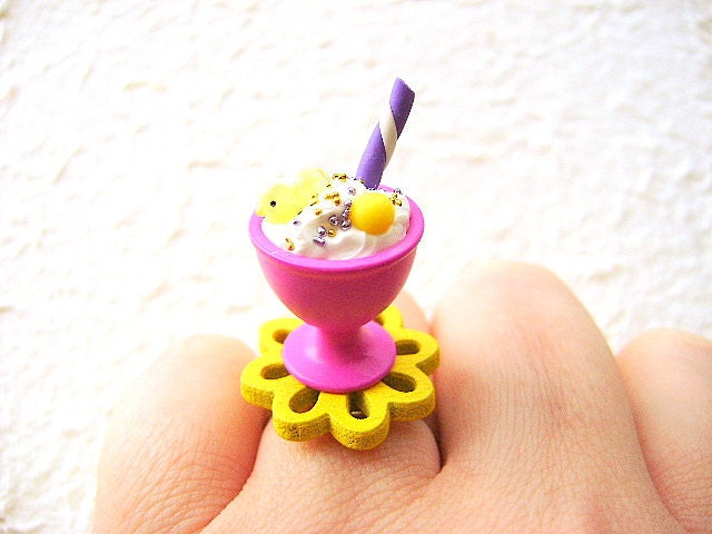 Kawaii Food  Ring Ice Cream Miniature Food Jewelry