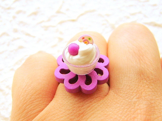 Kawaii Food Ring Ice Cream Grape Candy Miniature Food Jewelry