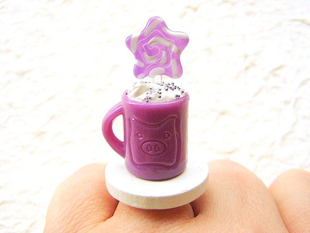 Kawaii Food Ring Ice Cream Sundae Grape  Lollipop Miniature Food Jewelry