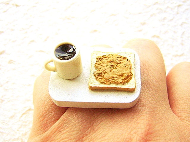 Cofffee Ring   Miniature Food Jewelry Peanut Butter Toast