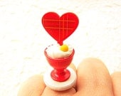Kawaii Ice Cream Ring Red Heart Miniature Food Jewelry