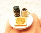 Cute Food Ring Bread Coffee Jam Miniature Food Ring Jewelry