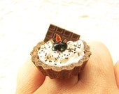 Kawaii Food Ring Chocolate Cookie Cup Cat  Miniature Food Jewelry