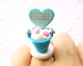 Kawaii Food Ring Ice Cream Sundae Heart Miniature  Food Jewelry
