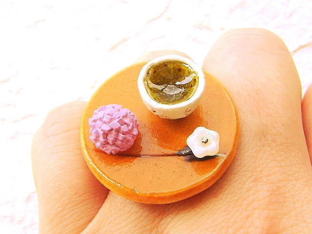 Green Tea Ring  Wagashi Traditional Japanese Food Jewelry Miniature Food Ring