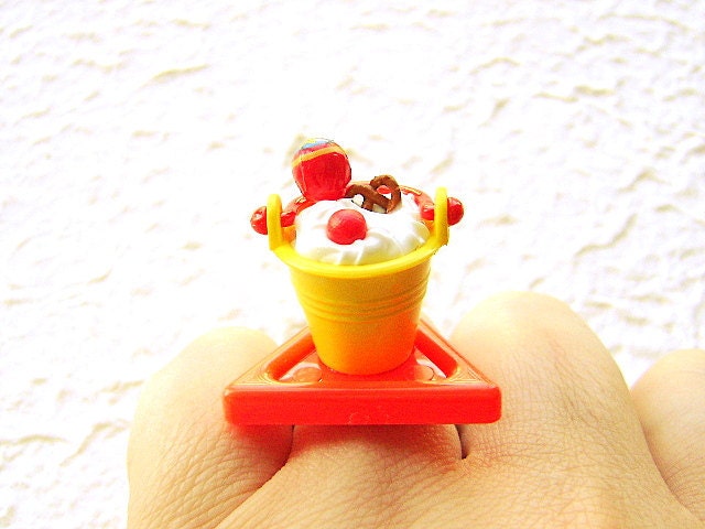 Kawaii Food Ring Ice Cream Sundae Cake Candy Miniature Food Jewelry