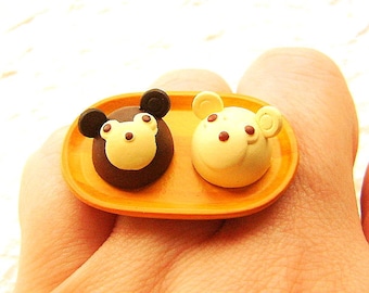 Kawaii Food Ring Chocolate Bear Cake Minature Food Jewelry