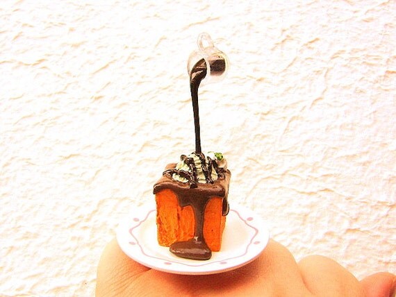 Kawaii Food Ring Chocolate Sauce Ice Cream on Bread Floating Japanese Ring