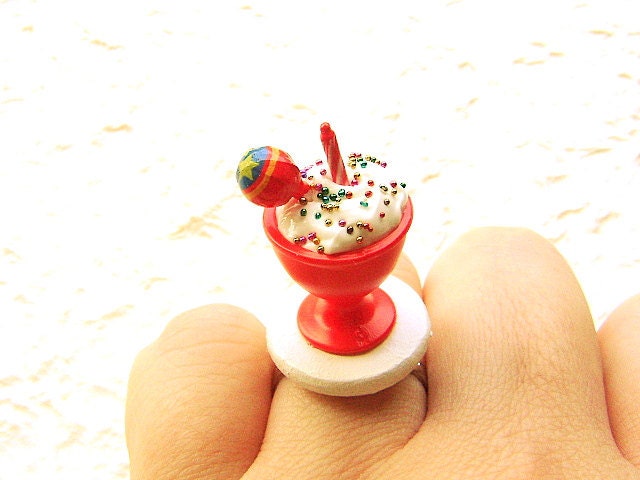 Happy Birthday Ring Ice Cream Candy Miniature Food Jewelry