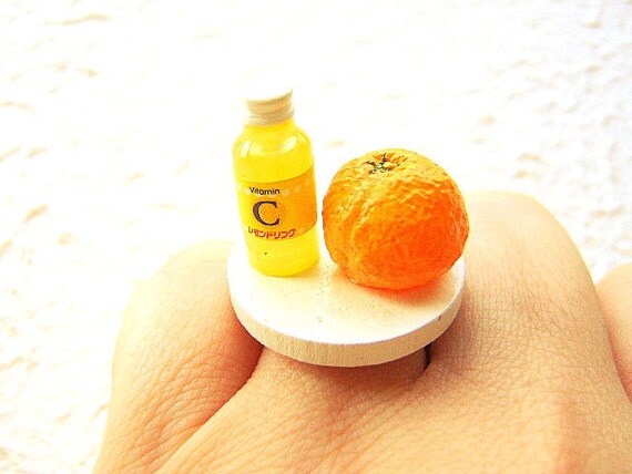 Kawaii Food Ring Orange Miniature Food Jewelry Fighting a Cold