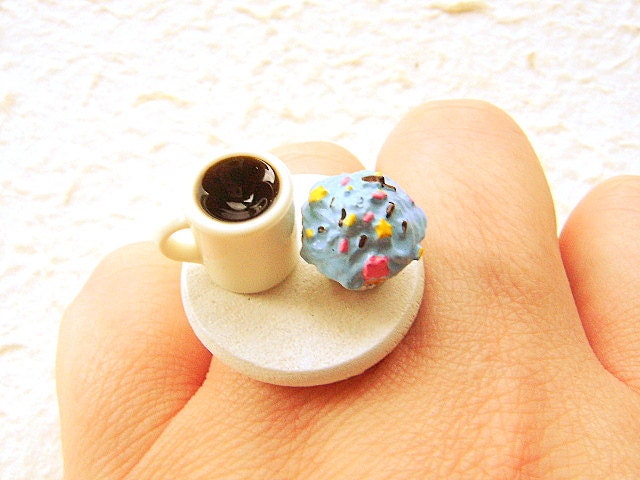 Cute Cupcake Ring Coffee Miniature Food Jewelry
