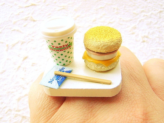 Miniature Food Ring Coffee Sandwich Kawaii Food Jewelry
