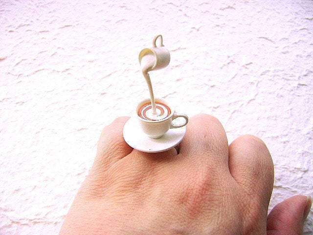 Tea Ring Miniature Food Jewelry Floating Ring Tea With Cream