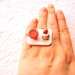 Tea Ring Cute Miniature Food Jewelry Tea and Strawberry Cake Ring