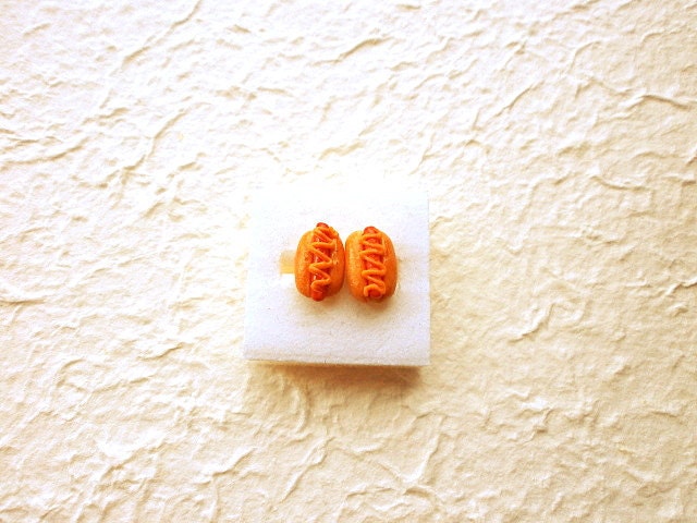 Hot Dog Mustard Stud Earrings Food Jewelry Miniature