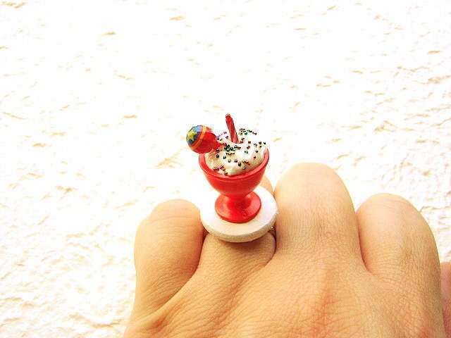 Happy Birthday Ring Ice Cream Candy Miniature Food Jewelry