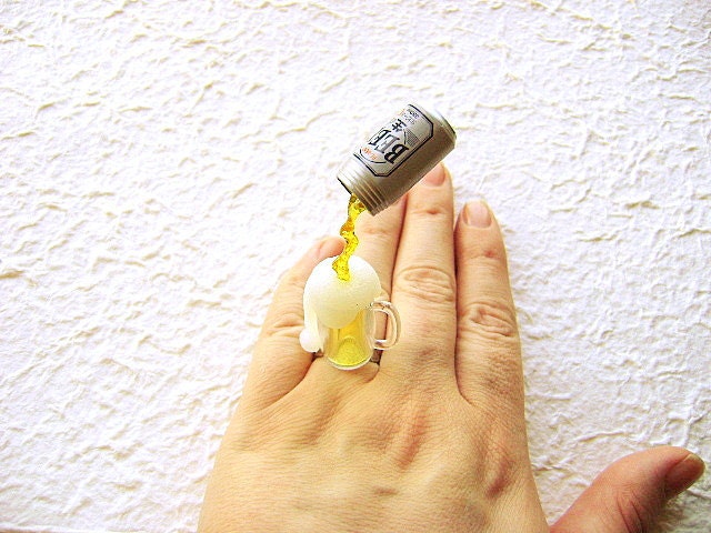 Kawaii Japanese Beer Ring Floating Miniature Food Jewelry