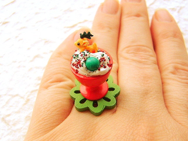 Christmas  Food Ring Kawaii  Reindeer Cookie  Candy Ice Cream