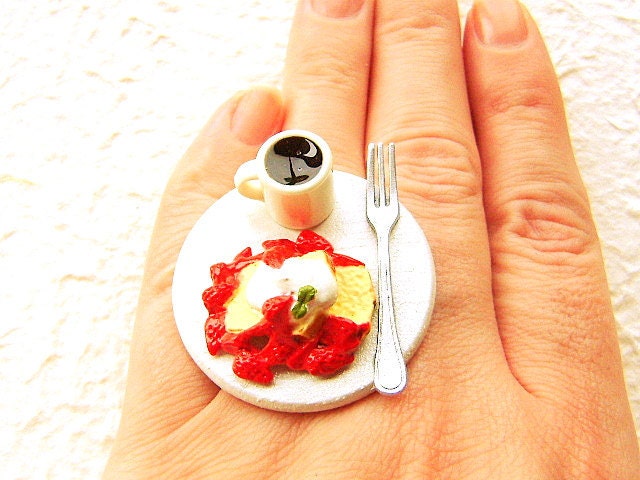 Kawaii Food Ring Coffee French Toast Miniature Food Jewelry