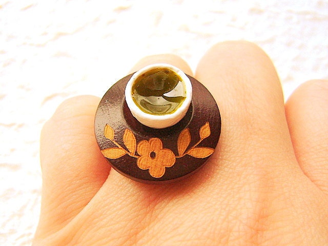 Green Tea Ring Traditional Japanese  Miniature Food Jewelry