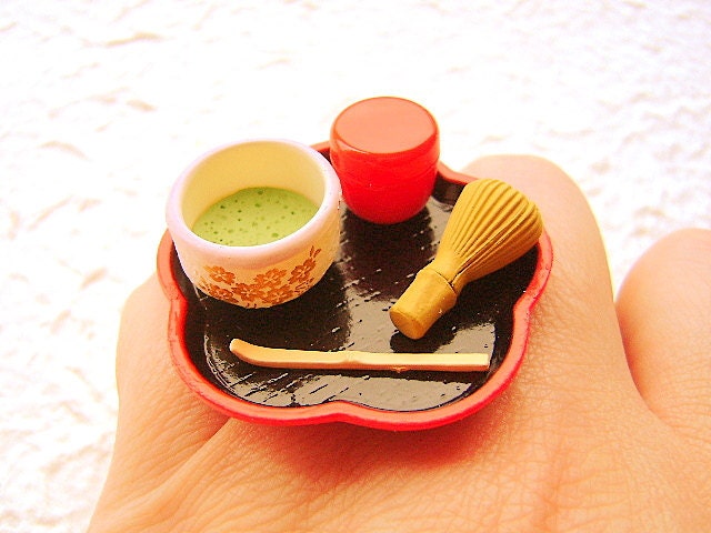Traditional Japanese Food Ring Matcha Tea Ceremony Miniature Food Jewelry