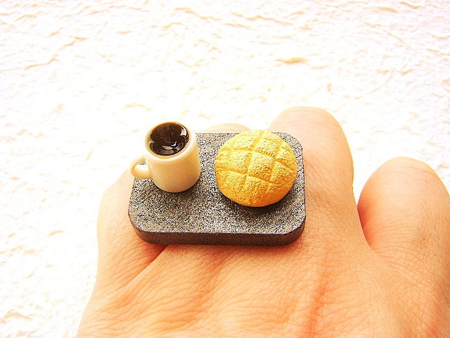 Coffee Ring Miniature Food Jewelry Melonpan Gifts Under 10