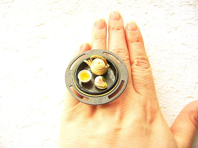 Traditional Japanese Food Ring Wagashi Green Tea Miniature Food Jewelry