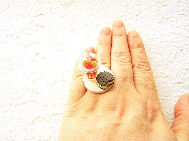 Miniature Food Ring Fruit Drink Ice Cream Sandwich Food Jewelry CIJ Christmas in July