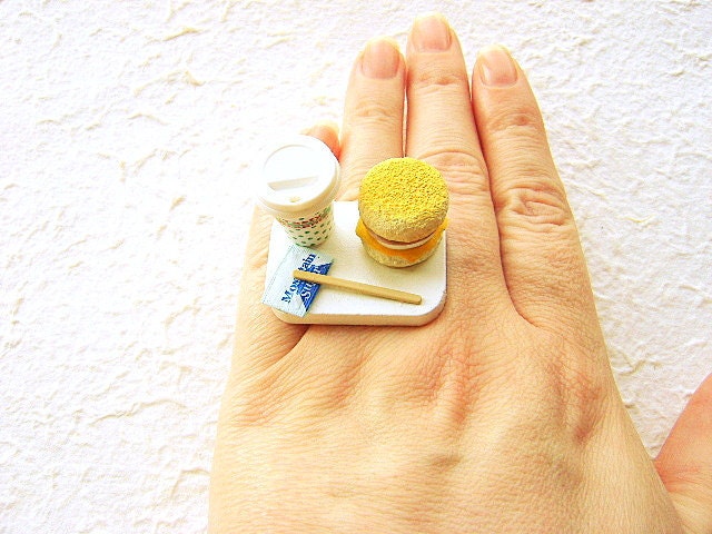 Miniature Food Ring Coffee Sandwich Kawaii Food Jewelry