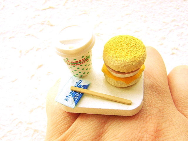 Miniature Food Ring Coffee Sandwich Kawaii Food Jewelry
