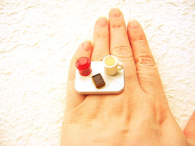 Tea Ring Miniature Food Jewelry Tea Chocolate Cookies